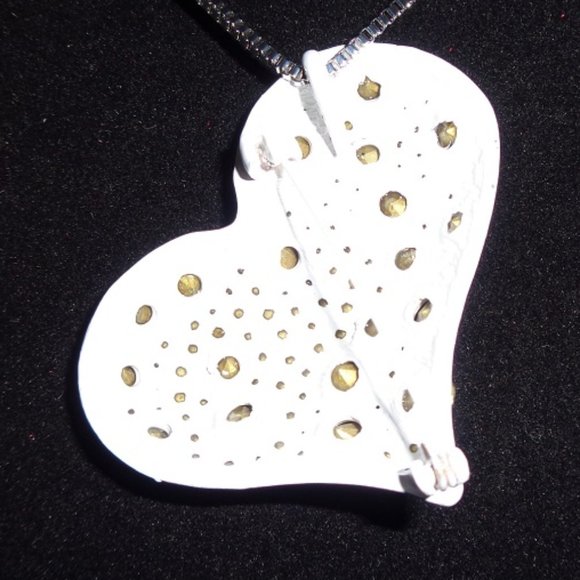 AB Crystals on White Enamel Heart Necklace or Pin - Picture 2 of 3